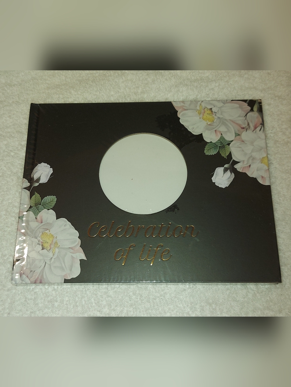 Celebration of Life Floral Guest Book - Black with Rose Gold Script
